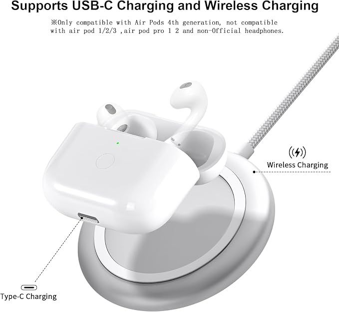 Wireless Charging Case Compatible with AirPod 4th Generation, Air Pod 4 Charger Case Replacement to USB-C Without Earbuds