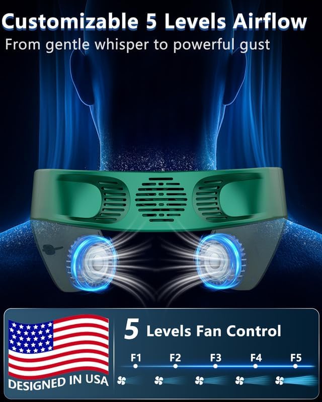 Neck Fan Air Conditioner,Neck Fans that Blow Cold Air,[3-19.5 Hours] Long Battery Life Neck Coolers for Extremely Hot Weather Flashes,Fanless Handsfree Hangs Fan Around Neck Headband Devices Green
