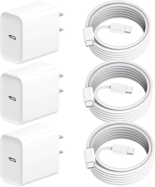 iPhone 17 Pro Max Charger Fast Charging,3Pack 20W Apple USB C Charger Block Comes with 10FT USBC to USBC Woven Cable Compatible with iPhone 17/Air/17Pro/16 ProMax/16e/15 Plus,iPad Pro/Air/Mini,AirPods