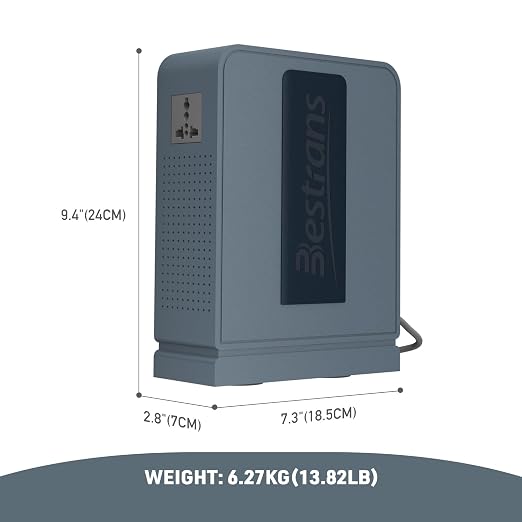 2000W Step Up Transformer 110v to 220v Converter, Heavy Duty Voltage Converter 110v-120v to 220v-240v with Dual Outlets, Overload Protection & Ultra-Quiet for Home Appliances, Grey Blue