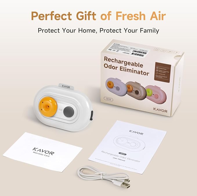Refrigerator Deodorizer, Rechargeable Odor Eliminator | Safe low ozone ≤0.05ppm, 60-day run, 3 modes for car closet shoes fridge pet, outperforms baking soda & activated carbon