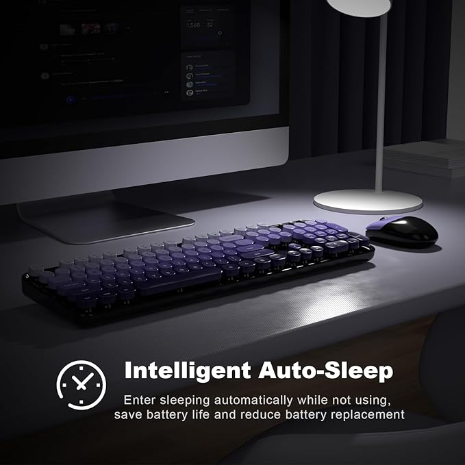 Wireless Keyboards and Mouse Combos, SQMD Colorful Typewriter Keyboard with Round Keycaps, 2.4GHz USB Retro Wireless Keyboard Mouse for PC, Desktop, Laptop and Computer-Purple