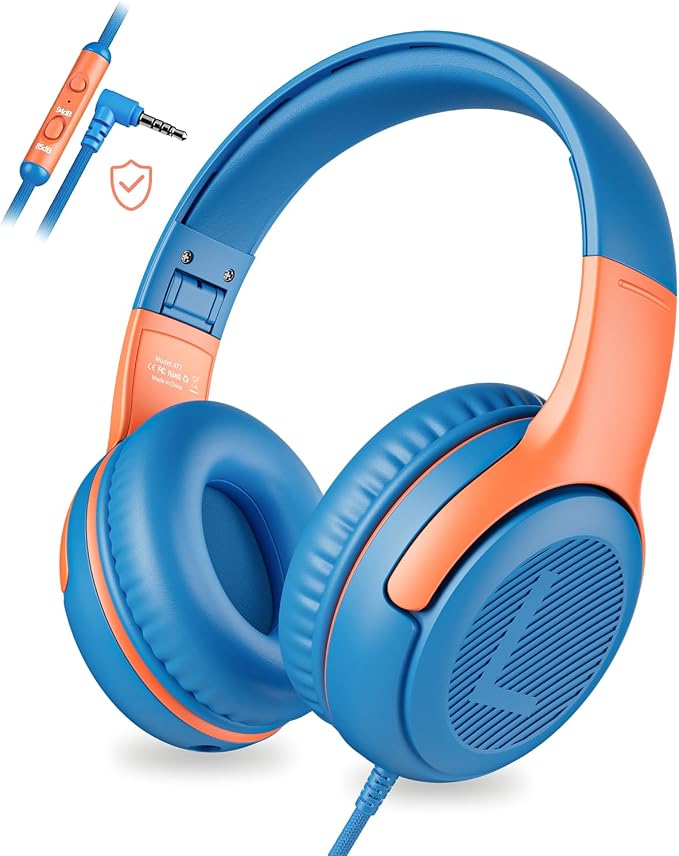 awatrue Kids Headphones Wired - Toddler Headphones with Microphone, Over-Ear Headphones, 85/94dB Volume-Limiting, 3.5mm Jack, Foldable On-Ear Design - Safe & Comfortable for Learning & Entertainment