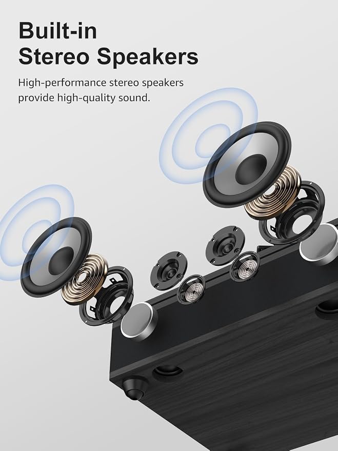 Record Player with Built in Speakers Bluetooth 5.3 Turntable Belt Drive 2-Speed Turntables for Vinyl Records High Fidelity Records Player with Magnetic Cartridge AT-3600L, Cool Light Strip, Black