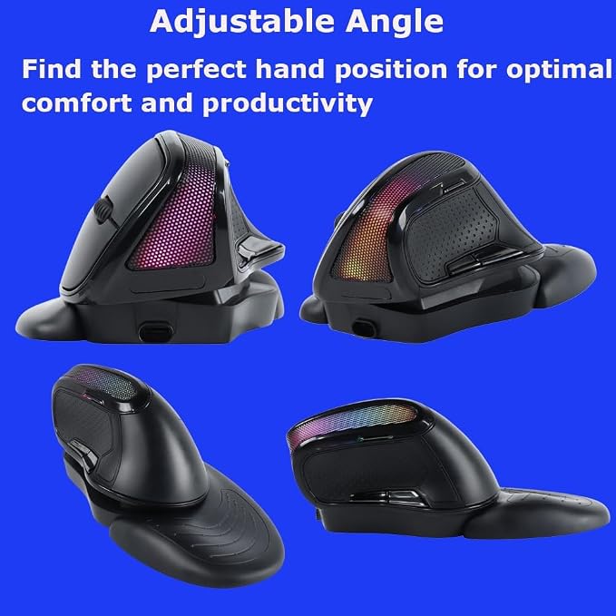 Wireless Mouse Large Angle Adjustable Ergonomic Vertical Mouse Cordless Mice for PC Laptop Computer Macbook,3600 DPI,Removable Palm Rest,RGB Light,Wireless Bluetooth Keyboard and Mouse Combo