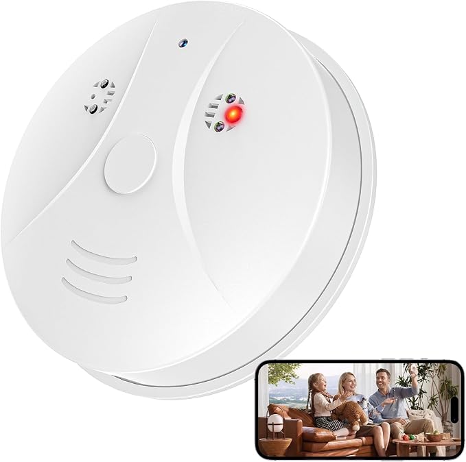 1080P HD Wireless WiFi Indoor Camera Smoke Detector for Home Security with App Control & Motion Detection,Outdoor Camera with Night Vision & Loop Recording for Office,Garage,Shop,Easy to Use