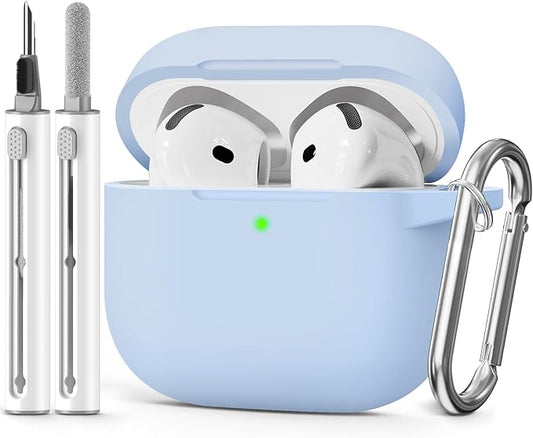 for AirPods 4 Case 2024 Come with Cleaner Kit,Soft Silicone Protective Cover for Apple AirPods 4th Generation Cases with Keychain,Compatible with AirPod 4 Case for Women Men-Sky Blue