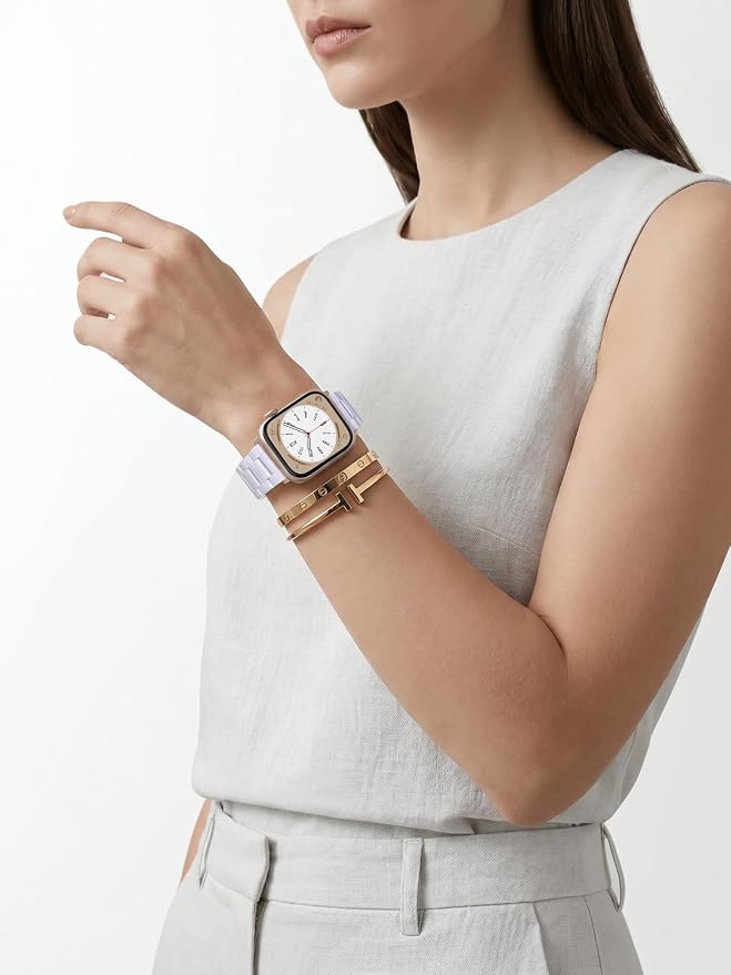 V-MORO Resin Band Compatible with Apple Watch Bands Series 11/10/9/8/7 41/42/40/38mm iWatch 6/5/4/3/2/1/SE with Starlight Buckle Fashion Wristband Strap Women Men(Pure White,42mm/41mm/40mm/38mm)