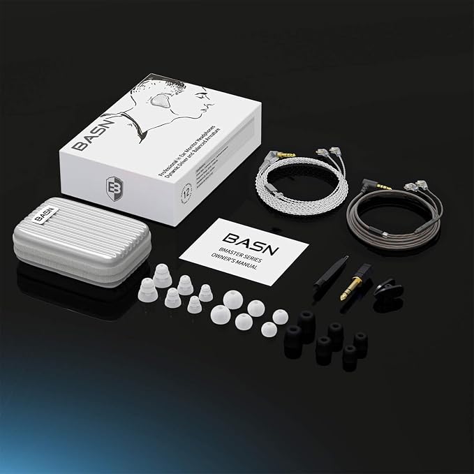 BASN Bmaster 2Pin in Ear Monitor Headphone, 1BA+2DD Hybrid Driver Sound Isolation Earbuds Suitable for Live Stage, Music Performance (White)
