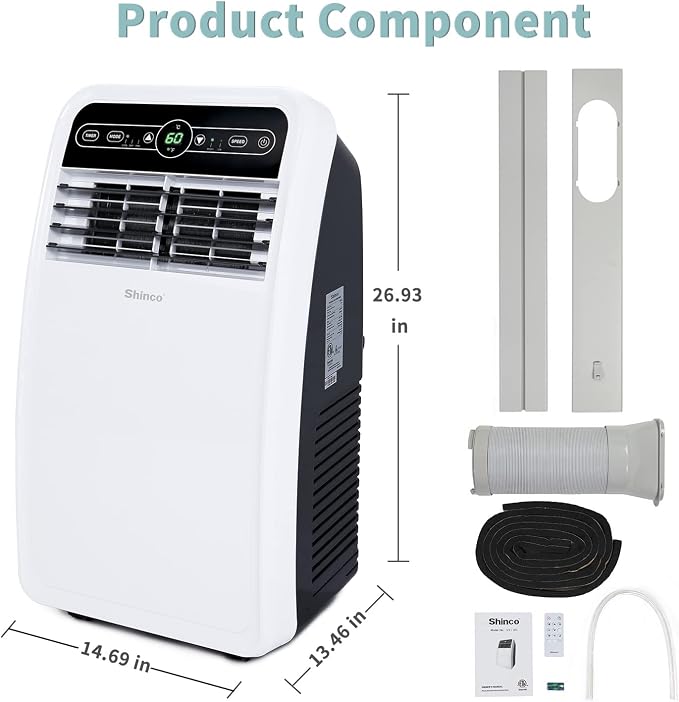 Shinco 8,000 BTU Portable Air Conditioner, Portable AC Unit with Built-in Cool, Dehumidifier & Fan Modes for Room up to 200 sq.ft, Room Air Conditioner with Remote Control, Installation Kit