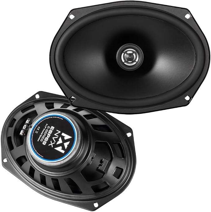 NVX® ESP69 6x9 E-Series 2-Way Coaxial Car Speakers, 480W Peak (160W RMS), 13mm PEI Dome Tweeters, Polypropylene Cone, Rubber Surround, 4 Ohm, Easy Installation for Cars/Trucks (Pair)