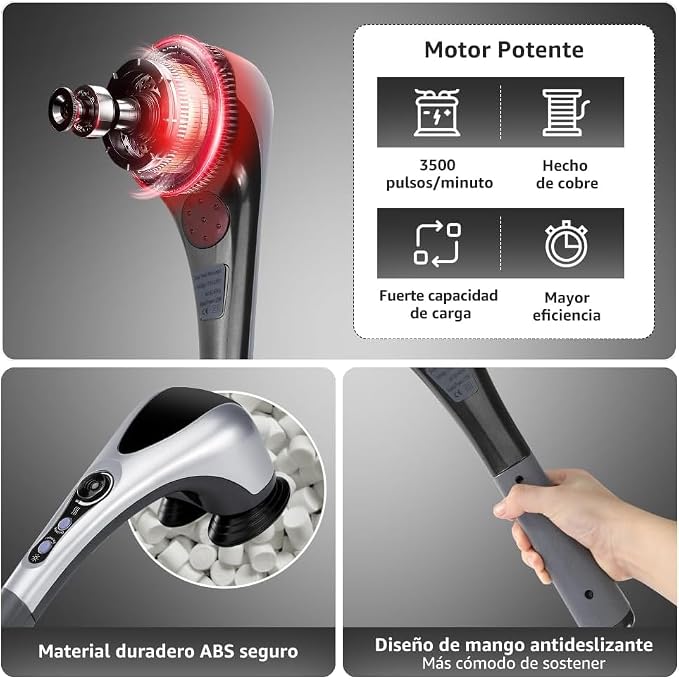 Dual Head Handheld Percussion Massager with Heat, Electric Deep Tissue Back Massager for Neck, Shoulder, Back, Leg & Full-Body Muscle Relief, Ideal Gift for Parents