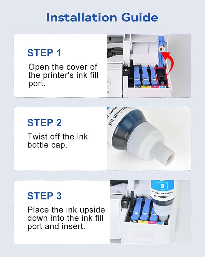 EaseFusion 522 High Capacity Ink Refill Bottle (5-Bottles) Replacement for Epson 522 Ink Works with EcoTank ET-2800 ET-2803 ET-2400 ET-4800 ET-4700 Printers 550ml Total Black and Color Combo
