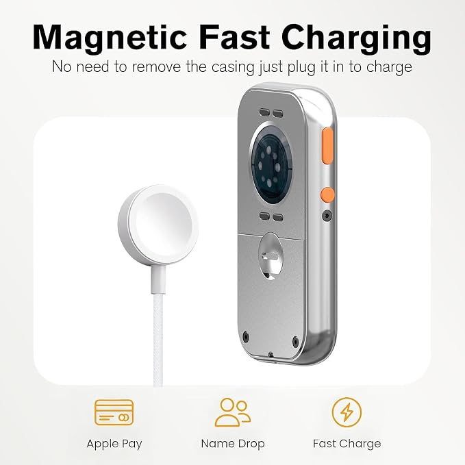 RePod Aluminum Case for Apple Watch Series S10/11, Transform Watch into Retro Music Player, 46mm CNC Metal Protective Cover with Functional Click Wheel (Silver)