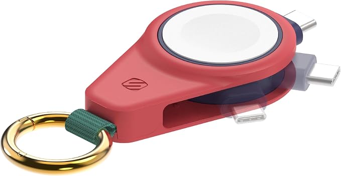 Scosche WatchIt Keychain Magnetic Charger for Apple Watch, Fast Charging USB-C Plug-In (No Battery), Portable Travel Charger for Series 11/10/9/8/7/6/5/4, Ultra 3/2, SE3/SE2/SE & AirPods, Sunset Coral