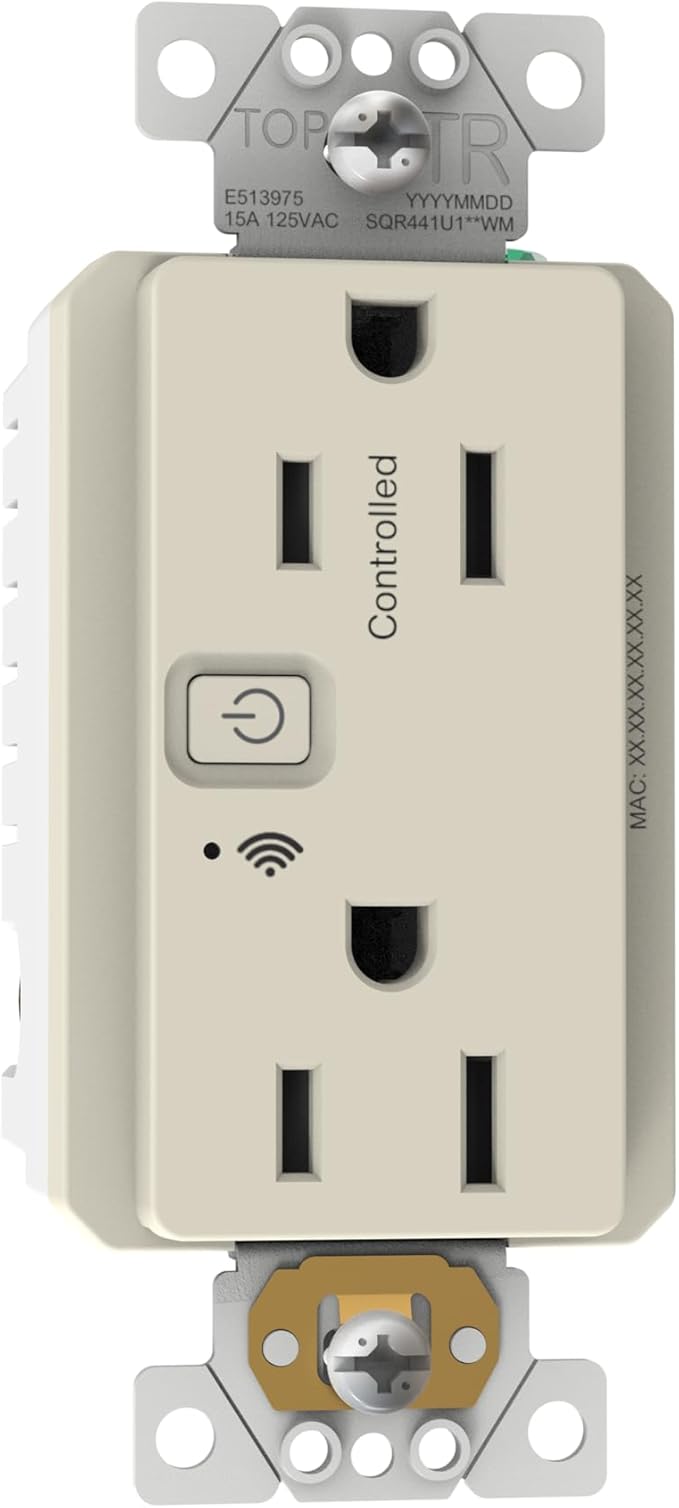 Square D by Schneider Electric X Series 15A 125V Wi-Fi Energy Monitoring Socket Outlet, Tamper Resistant, Matter Certified, Works with Alexa, Google Home, Apple Home, Matte Light Almond