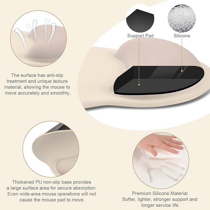MOSISO Wrist Rest Support for Mouse Pad&Keyboard Set, Circle Curved Ergonomic Mousepad&Coaster Non-Slip Base Home/Office Pain Relief&Easy Typing Pad with Soft Cloth&Silicone Lining, Apricot