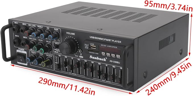 2000W Stereo Audio Amplifier for Home Theater, Car Audio, Karaoke, Party, Outdoor Camping with Multiple Input Modes EQ Mixer, Mic Input, Remote Control, 2.0 Channel
