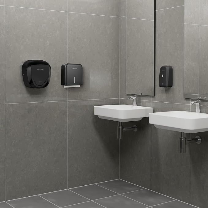 JETWELL Automatic Touch-Less Wall Mount Soap Dispenser and Multifold Paper Towel Dispenser Black