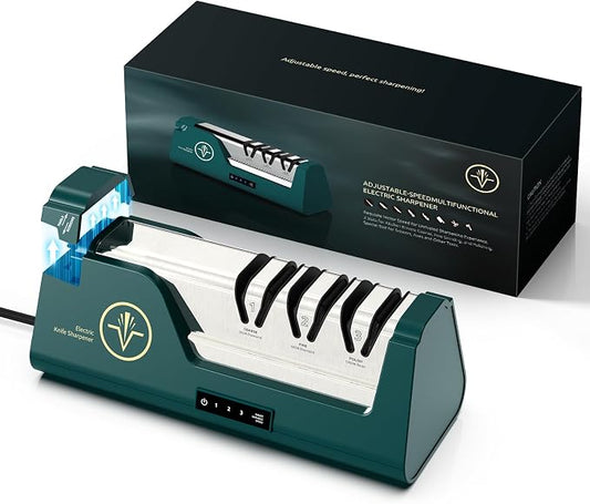 Electric Knife Sharpener with 3-speedTouchscreen, Open Sharpening Slot | 100% Diamond Abrasives, 4-Stage, Touch-Screen LCD, Suit for Scissors & Axes