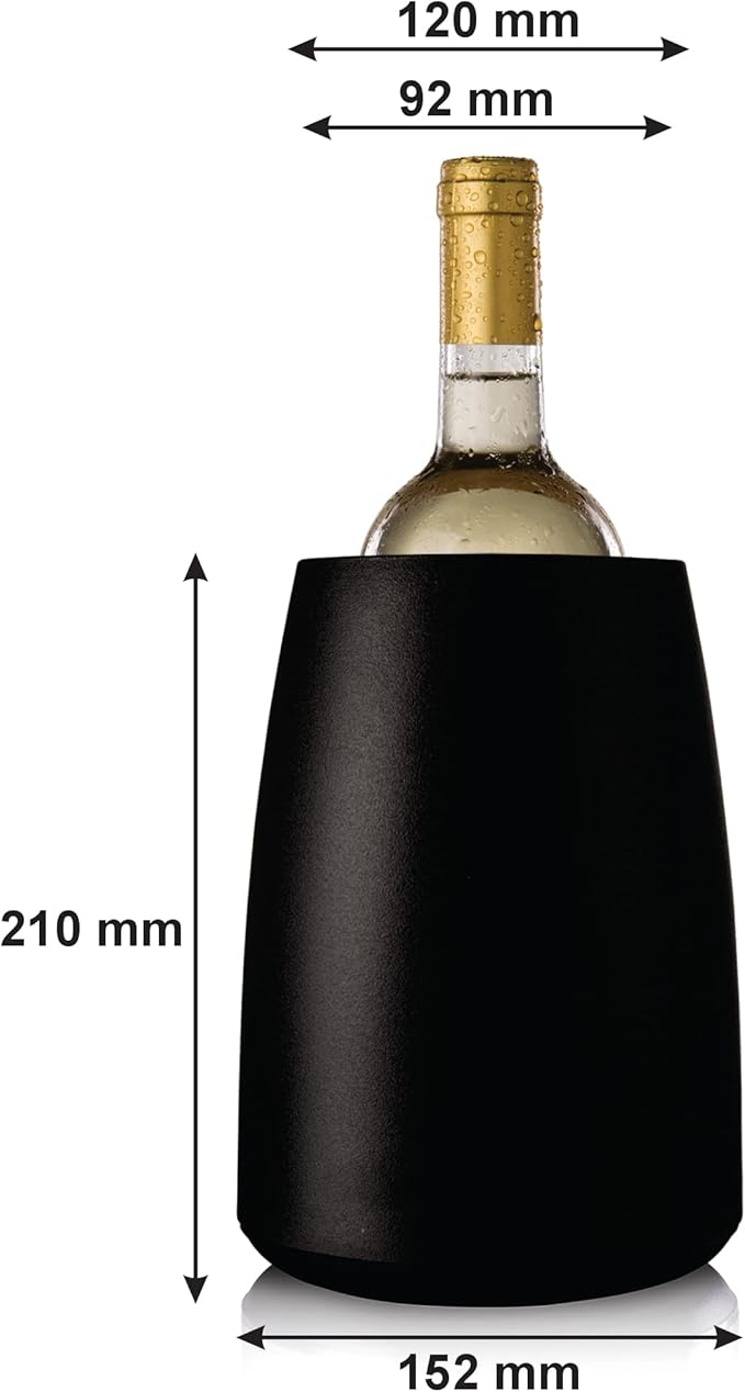 Vacu Vin Elegant Wine Cooler – Black – Active Wine Bottle Chiller with Freezer Sleeve – Modern Insulated Cooler – Keeps Wine Cold Without Ice – Sleek Tabletop Design for Home & Events
