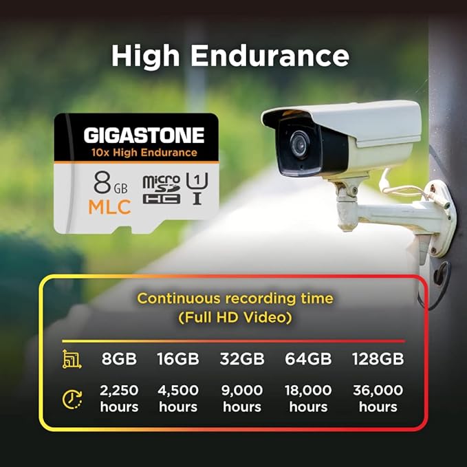 [10x High Endurance ] GIGASTONE Industrial 8GB MLC Micro SD Card 10-Pack, Full HD Video Recording, Dash Cam, Surveillance Compatible 85 MB/s, U1, with Adapter [5-Yrs Free Data Recovery]