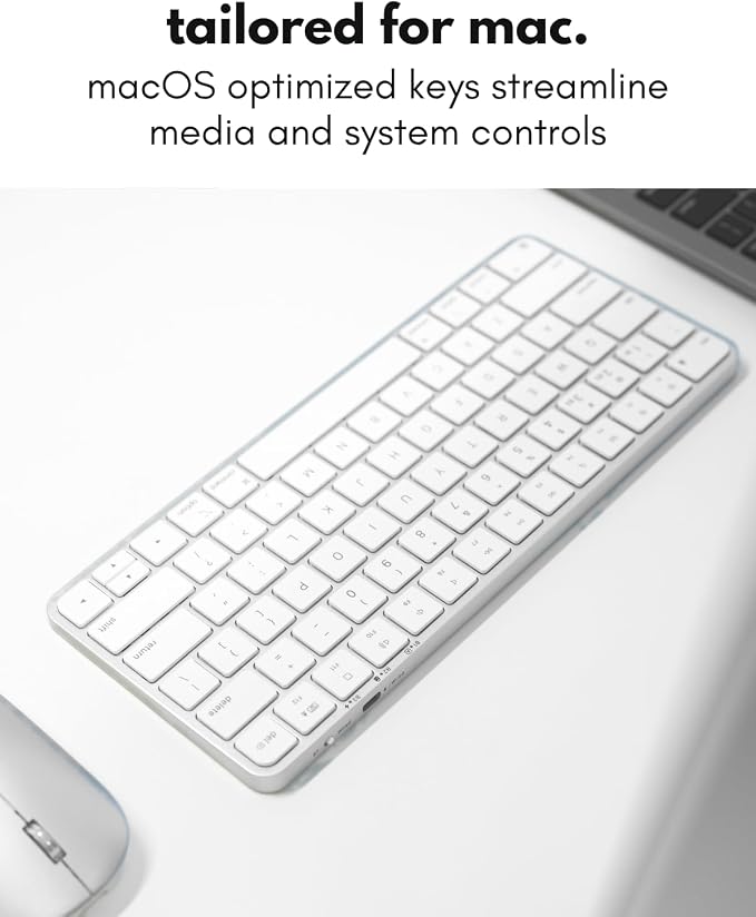 Macally Apple Wireless Keyboard and Mouse for Mac - Dual Mode (Bluetooth + Wired) - Multi-Device, Rechargeable - Mini Wireless Keyboard and Mouse Combo for MacBook, iPad, Mac mini/Air/Pro (Silver)