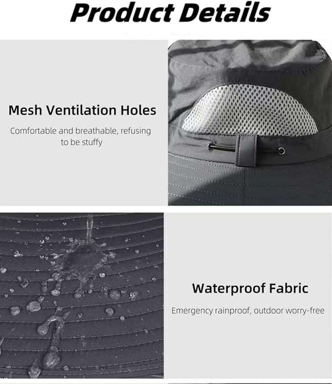 Wide Brim Solar Fan Outdoor Fishing Hat,Waterproof Hat with Two Solar Fan for Men/Women,Solar Fan Hat UPF50+