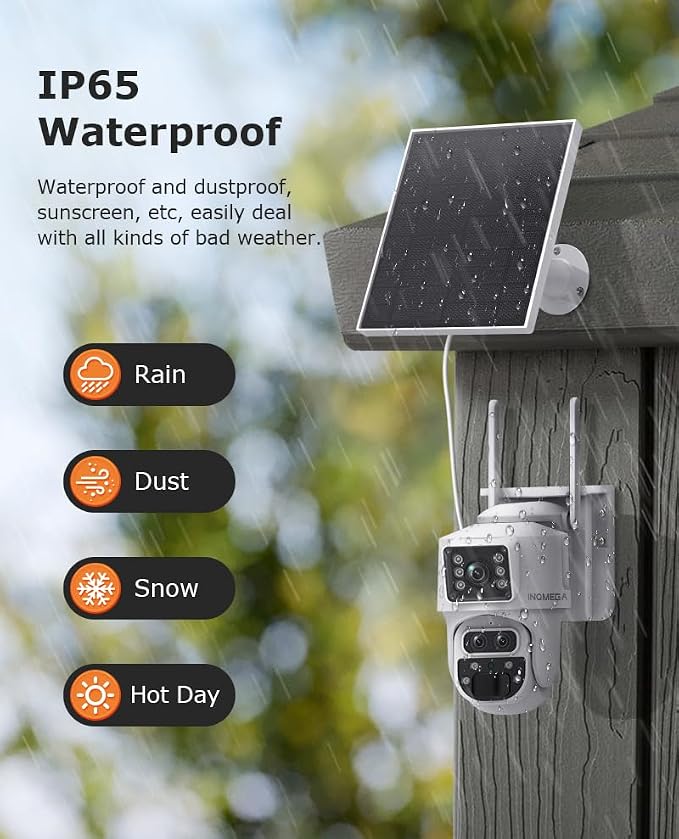 INQMQEGA 4G Solar Security Camera 3K Three Lenses 15X Zoom Outdoor Wireless Camera,PIR Human Motion Detection, Color Night Vision, Spotlight & Siren, Cloud & microSD Storage, App Control