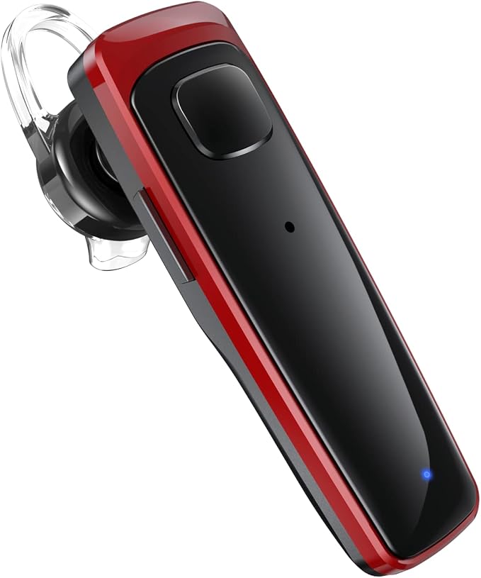 ADADPU Bluetooth Headset - V5.0 Wireless Handsfree Earpiece Built-in Dual Mic Noise Cancelling, 10 Days Standby 16Hrs HD Talktime Ultralight Headset for iPhone Android Samsung Laptop(Red)