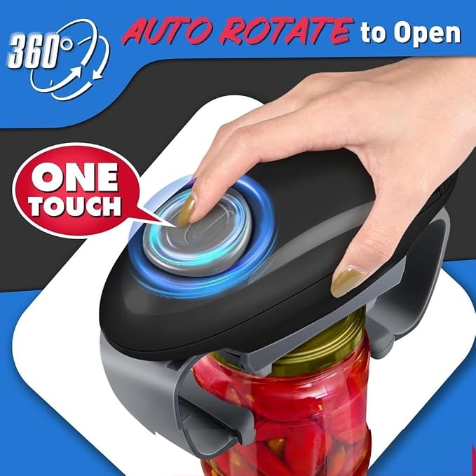 Higher Torque Automatic Jar Opener – Fits Most Jars & Bottles, Hands Free Battery Operated, Powerful Electric Lid Opener for Tight Seals, Simple One-Button Design(Black)