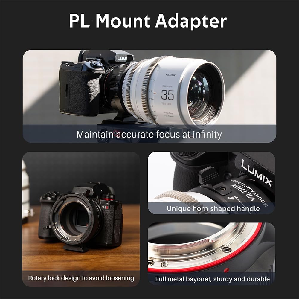 VILTROX PL-E Mount Lens Adapter Ring Lens Converter with Rotary Lock Compatible with PL Lens to Sony E/NEX Mount Cameras A7S3/FS7/5/FX9/A7R4/R3/a Series/Nex Series