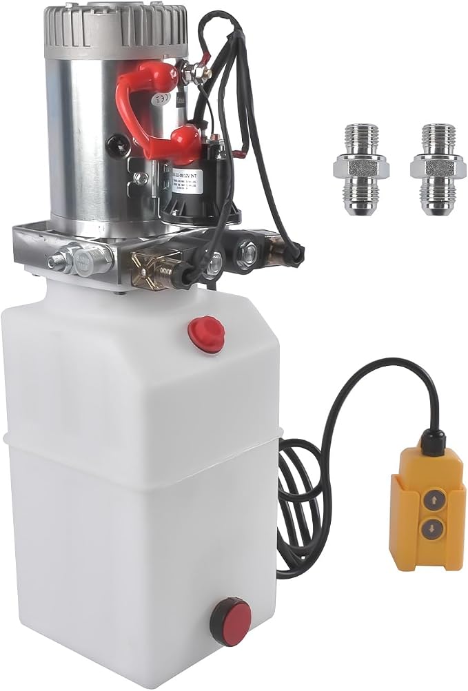 6 Quart Hydraulic Power Unit 1.6KW Power, 12V DC Double Acting Hydraulic Pump for Dump Trailer Car Lifting, Hydraulic Pump Power Unit, 6L Plastic Tank, 3200 PSI Max Pressure Weonefit