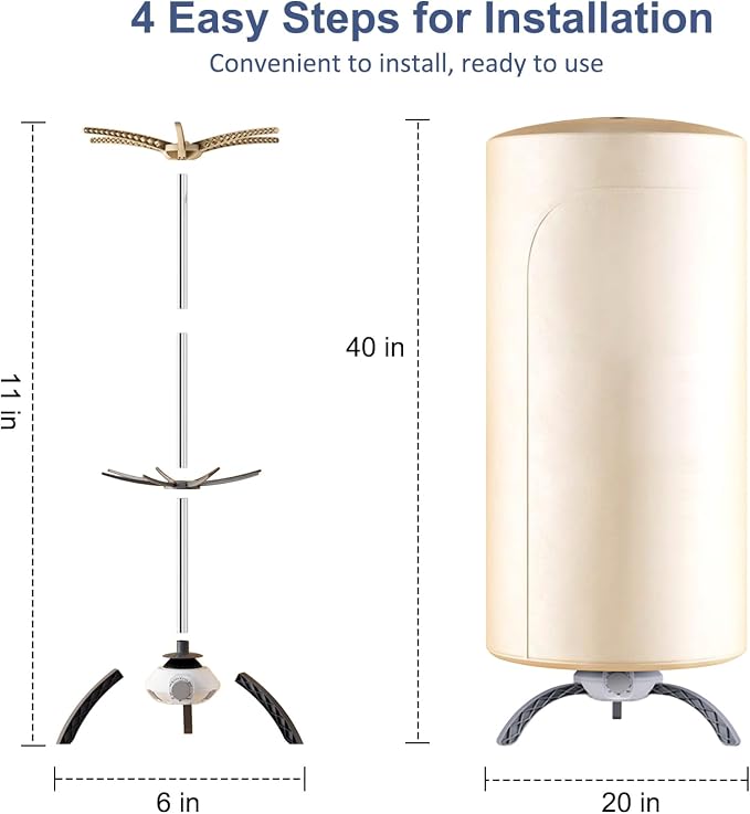 Portable Clothes Dryer, 900W Fast Drying & Large Load Capacity for Laundry and Shoes - Compact Mini Dryer Machine for Travel, Apartments, RV, Dorm Beige