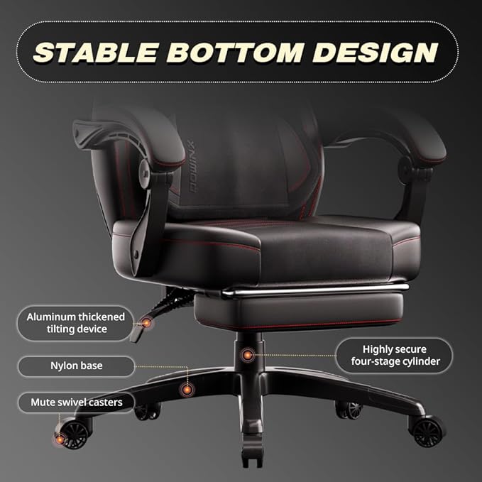 Dowinx PU Leather Gaming Chair with Footrest, 350lb Big and Tall Gamer Chair, Wide Seat Ergonomic Computer Chair with Lumbar Massage Support, Wide Back Office Chair for Heavy People, Deep Black