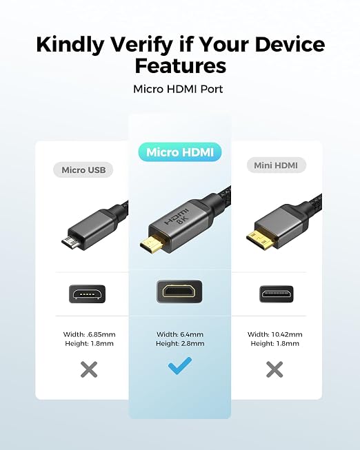 Silkland 8K 4K Micro HDMI to HDMI Cable 1ft, Short Micro HDMI 2.1 Adapter [8K@60Hz, 4K@240Hz 144Hz 120Hz] 6K 5K 48Gbps HDR, Compatible for Samsung G8,G9, Camera, Raspberry Pi 5 4, GoPro Hero, Cam Link