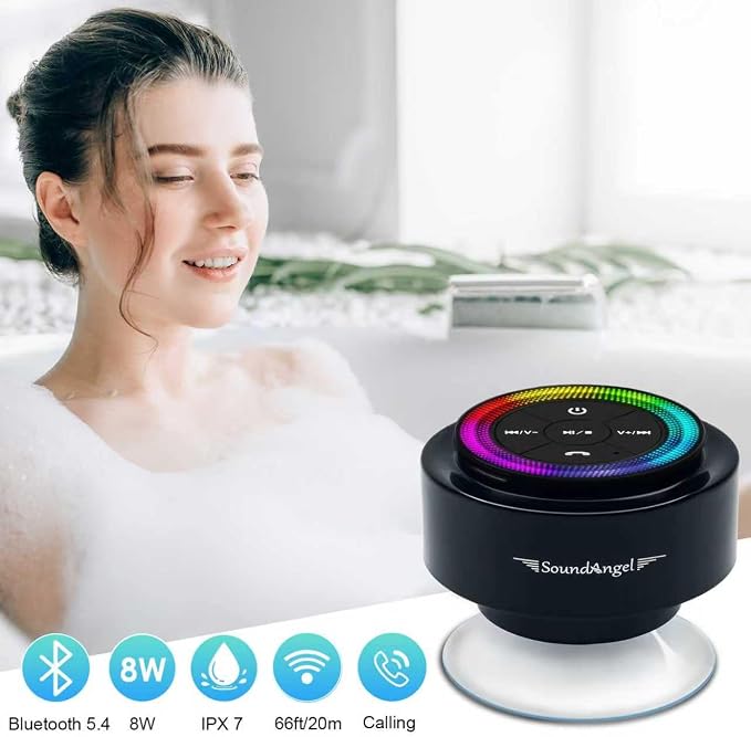XLEADER Pro Shower Speaker (Upgraded) Certified IPX7 Waterproof Bluetooth Speaker, 8W Crystal Sound&Rich Bass, 15H Playtime, with Suction Cup, Silicone Lanyard, Ideal Gifts, SoundAngel Mate(2 Gen)