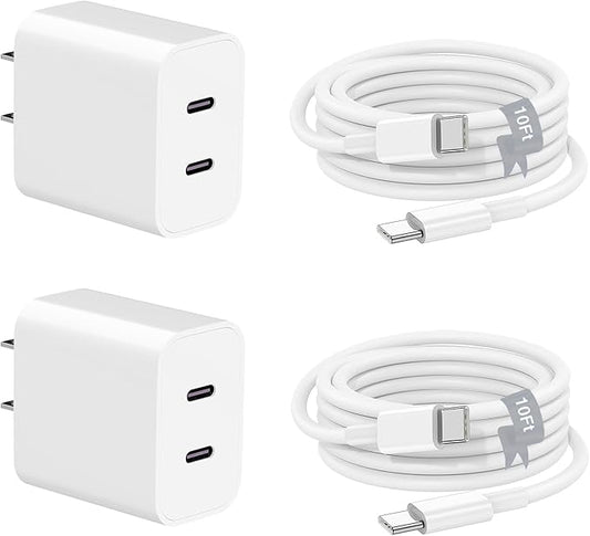 Charger for iPhone 17 16 15,Fast Dual Port USB C Charger Block,Double Type C Apple Wall Power Adapter Plug,10FT Quick USB C to C Charging Cable for iPhone 17/17 ProMax/17 Air/16 Pro/16e/15 Pro/15 Plus