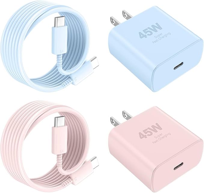 Phone 17 16 Pro Max Charger Fast Charging,45W Phone 17 Charger USB C Super Fast Charger Block&10FT Long Type C Charger Cable Cord for i.Phone 17/17 Pro/17 ProMax/Air/16/16Pro Max,Blue/Pink