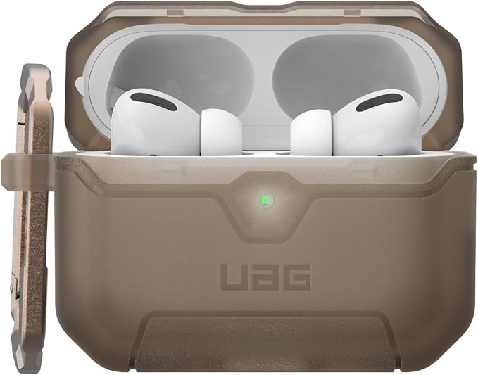URBAN ARMOR GEAR UAG Designed for AirPods Pro 3rd Gen Case, Translucent Rugged Military Grade Drop Proof Protective Cover with Detachable Carabiner Clip & Secure Lip Closure, Scout Coyote Translucent