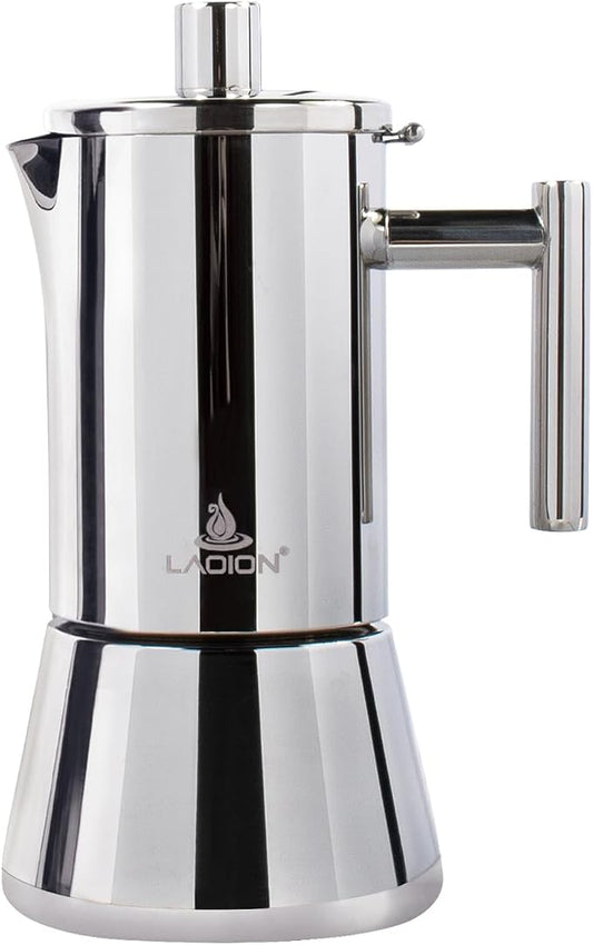 LAOION Stovetop Espresso Maker, 4Cup 6.8 oz Moka Pot, Stainless Steel Cuban and Italian Coffee Maker for Cafetera Cubana, Greca De Cafe Induction Stovetop Compatible, Coffee Gift for Home Travel