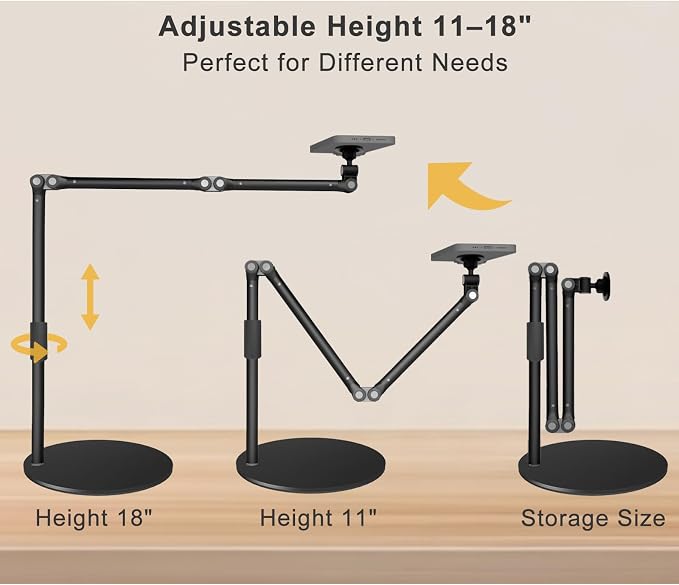 Magnetic Overhead Phone Mount for Desk, MagSafe-Compatible 17 in Long Arm iPhone Holder, 360° Swivel Stand for Video Recording, Filming, Live Streaming, Cooking, and DIY Crafts