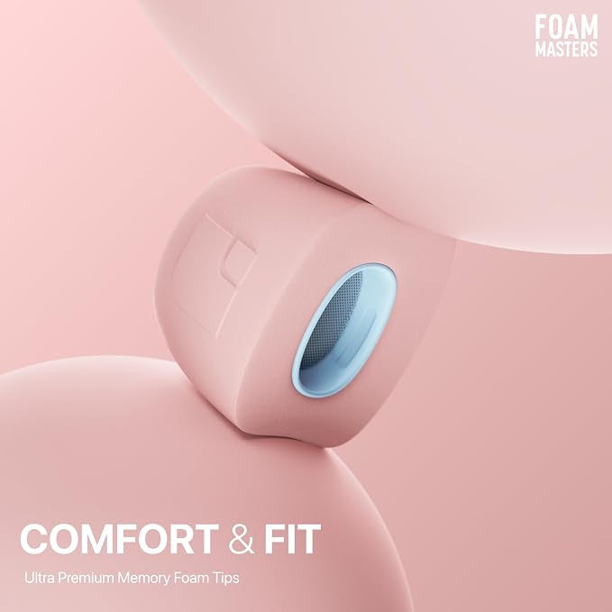 Foam Masters Ultra-Premium Memory Foam Ear Tips for AirPods Pro 1st & 2nd Gen | 3 Pairs | New Ver. | Secure Fit | Super Comfort | Better Noise Cancel | Replacement Buds (Small, Crystal Pink)