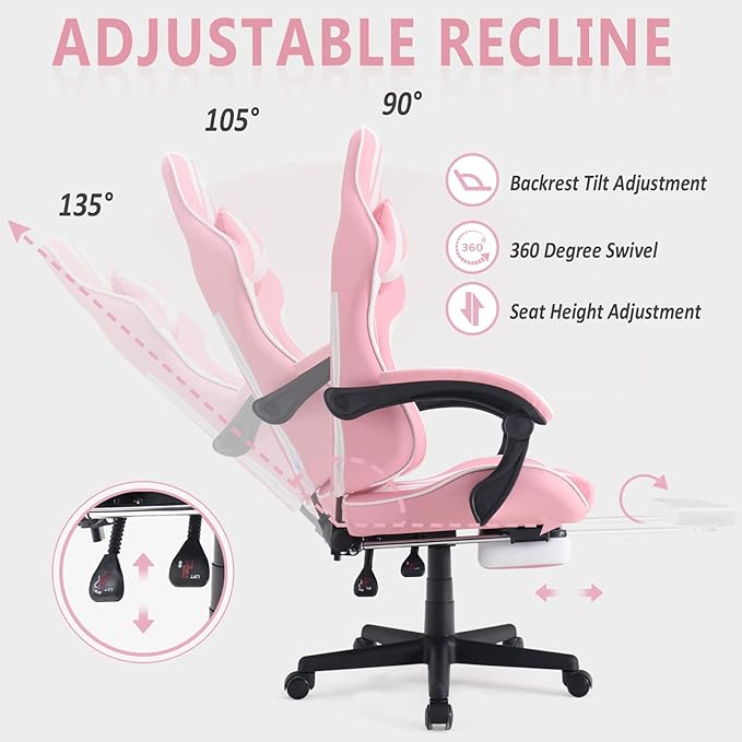 Ferghana Gaming Chairs with Footrest,Computer Game Chair,Massage Gaming Chairs,Christmas,Xmas Gift,PC Gaming Chairs for Adults Teens for Gaming Live Streaming Room(Pink,Racing Version)