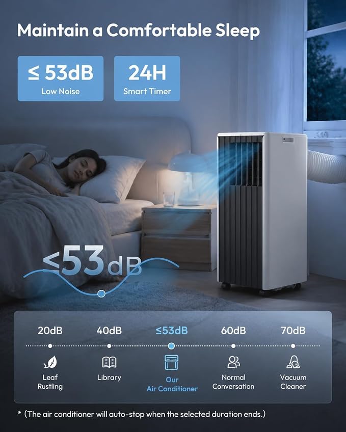 8000 BTU Portable Air Conditioners, 3 in 1 Portable AC with Cool, Dry, Fan Modes, Quiet Air Conditioners with Remote, 24H Timer & Sleep Modes, AC Unit for Bedroom, Apartments Up to 350 Sq.ft, Black