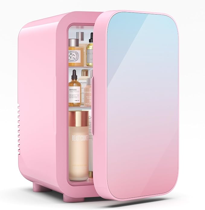 BEICHEN Mini Fridge, 6 Liter/8 Can Skincare Fridge, 110V AC/DC Portable Thermoelectric Cooler & Warmer for Skin Care, Cosmetics, Beverage, Food, Great for Bedroom, Office, Dorm (Pink)
