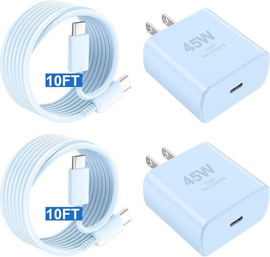 Phone 17 16 Pro Max Charger Fast Charging,45W Phone 17 Charger Type C Chargers USB C Charge Block &10FT Long C Charging Cables Cord for Phone 17/17 Pro/ 17 Pro Max/Air/Phone 16 15 Pro Max,Blue