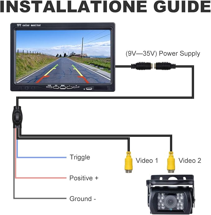 Upgrade Backup Camera Monitor Kit 7" HD 1080P Monitor IP69 Waterproof Rearview Reversing Rear View Camera for Truck Trailer RV Pickup (TZ101)