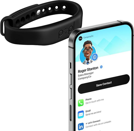 Authentic Patented Popl Bracelet™ (Avoid Fake Knockoffs) - Smart NFC Networking Card - Simply Tap to Exchange Contact Info, Capture Leads, & Manage Contacts (Black on Black)