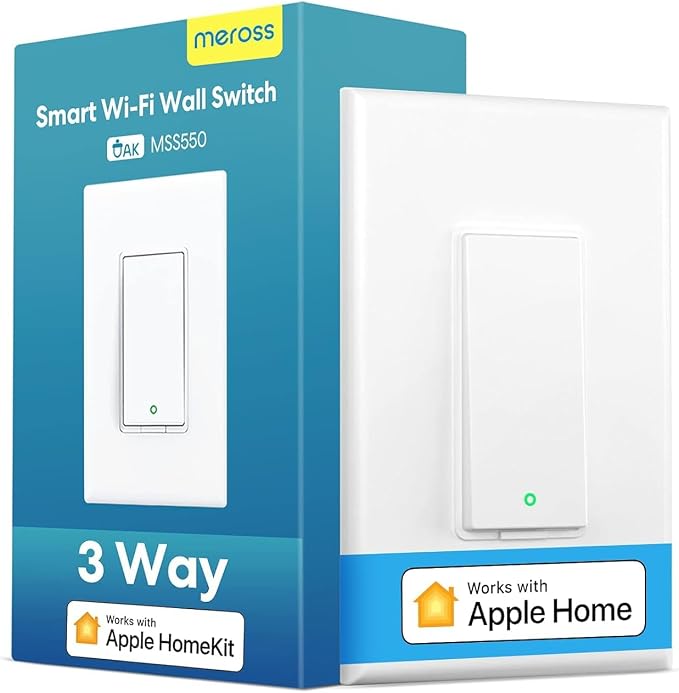 meross 3-Way Smart Switch 1 Pack, Neutral Wire Required, Compatible with Apple HomeKit, Alexa, Hey Google and SmartThings, Single Pole & 3 Way, 2.4GHz Wi-Fi, Remote and Voice Control, No Hub Required